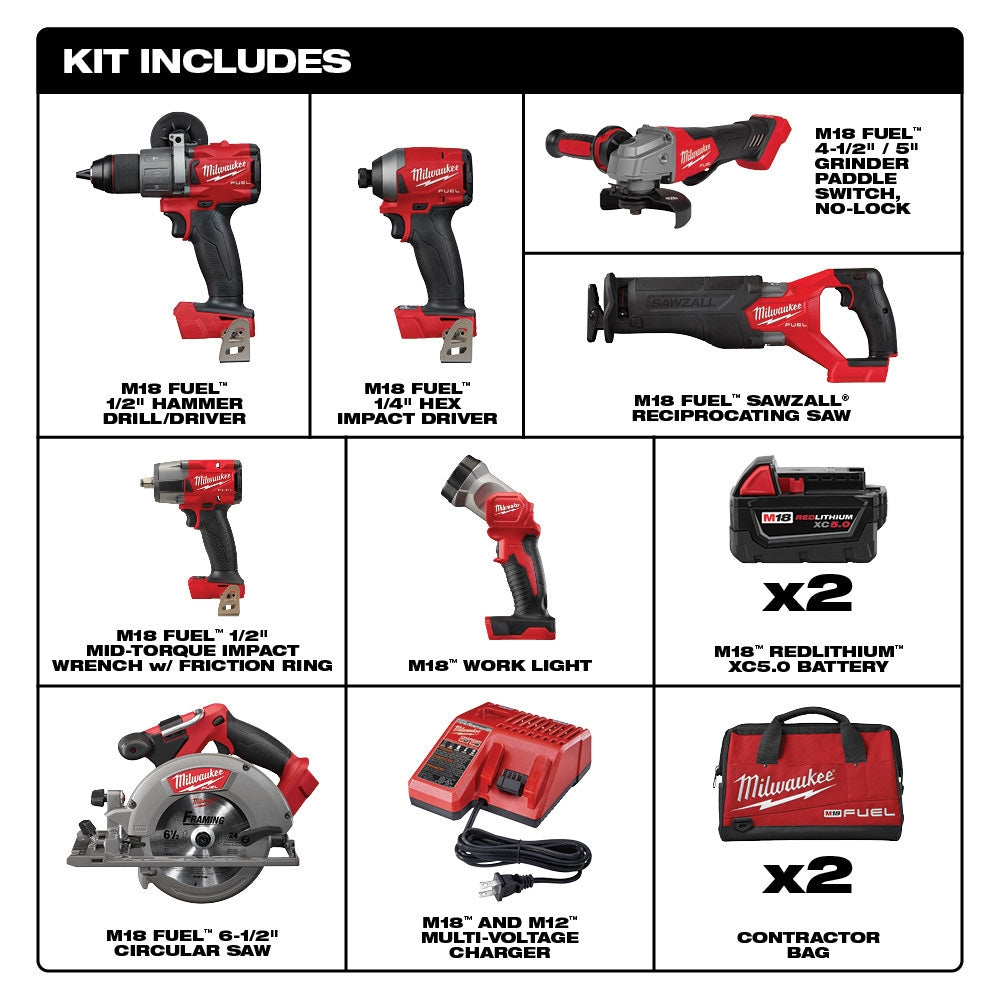 18V M18 FUEL Lithium-Ion Brushless Cordless 7-Tool Combo Kit 5.0 Ah